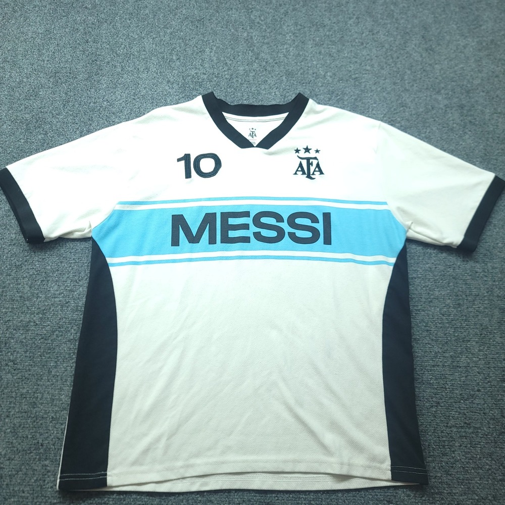 Argentina AFA Messi 10 Official Soccer Jersey White Blue Black Mens Medium